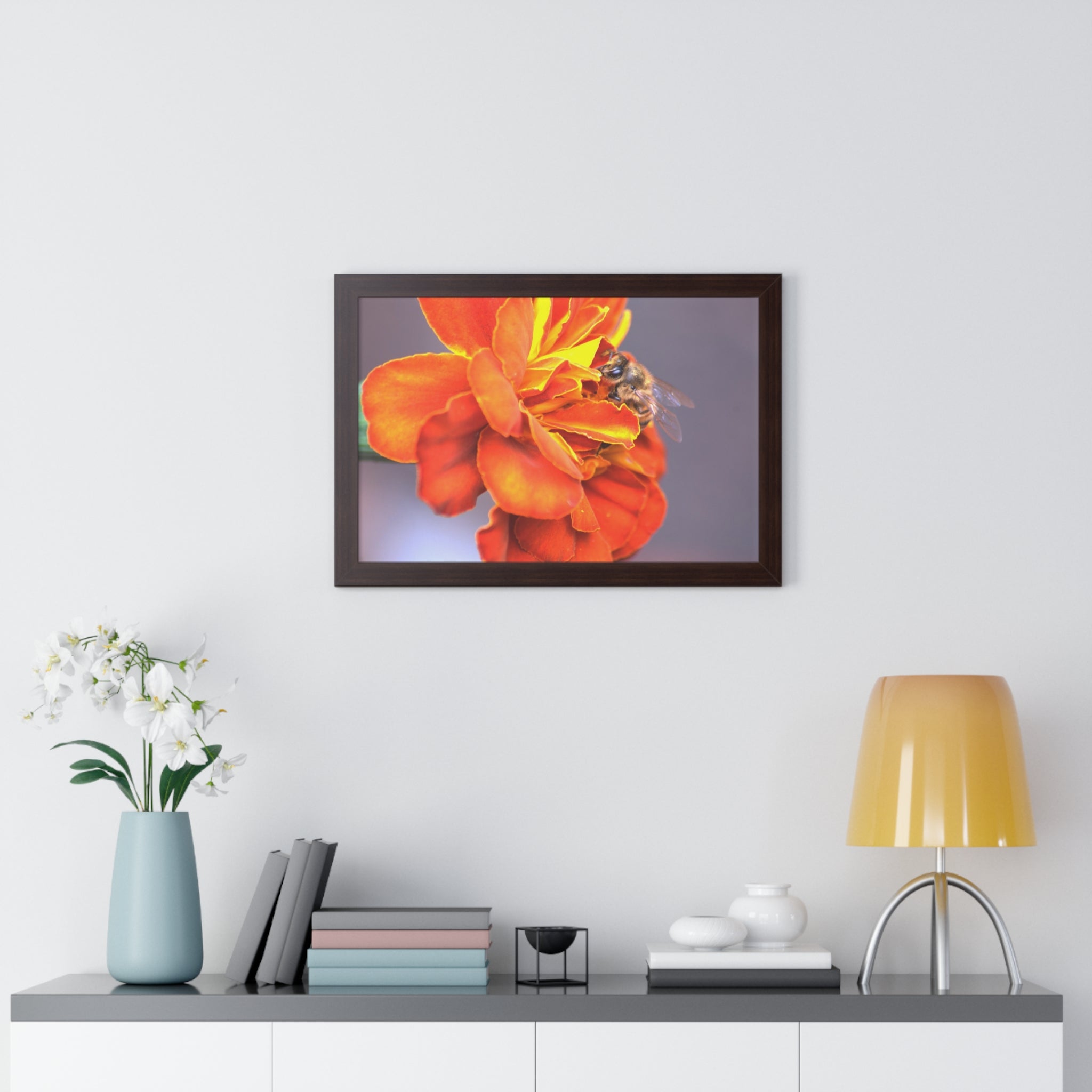 Honeybee on Marigold - Framed Horizontal Poster