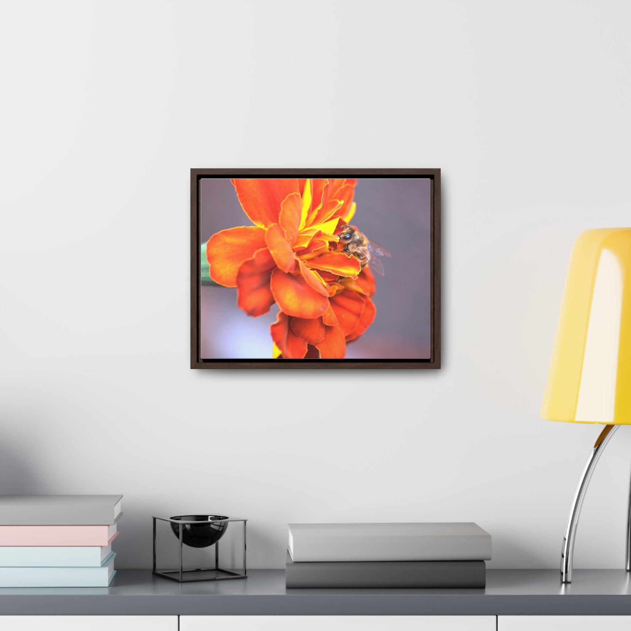 Honeybee on Marigold - Gallery Canvas Wraps, Horizontal Frame