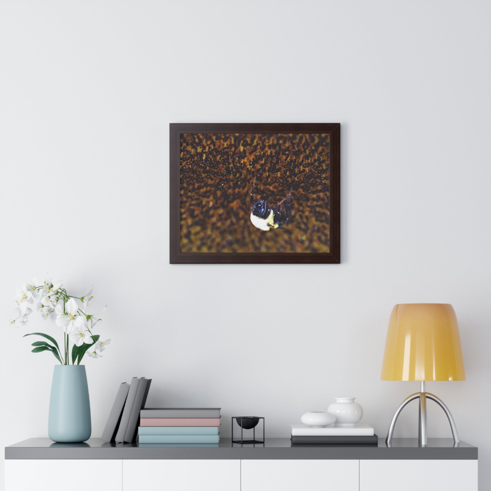 Bumblebee on Sunflower - Framed Horizontal Poster