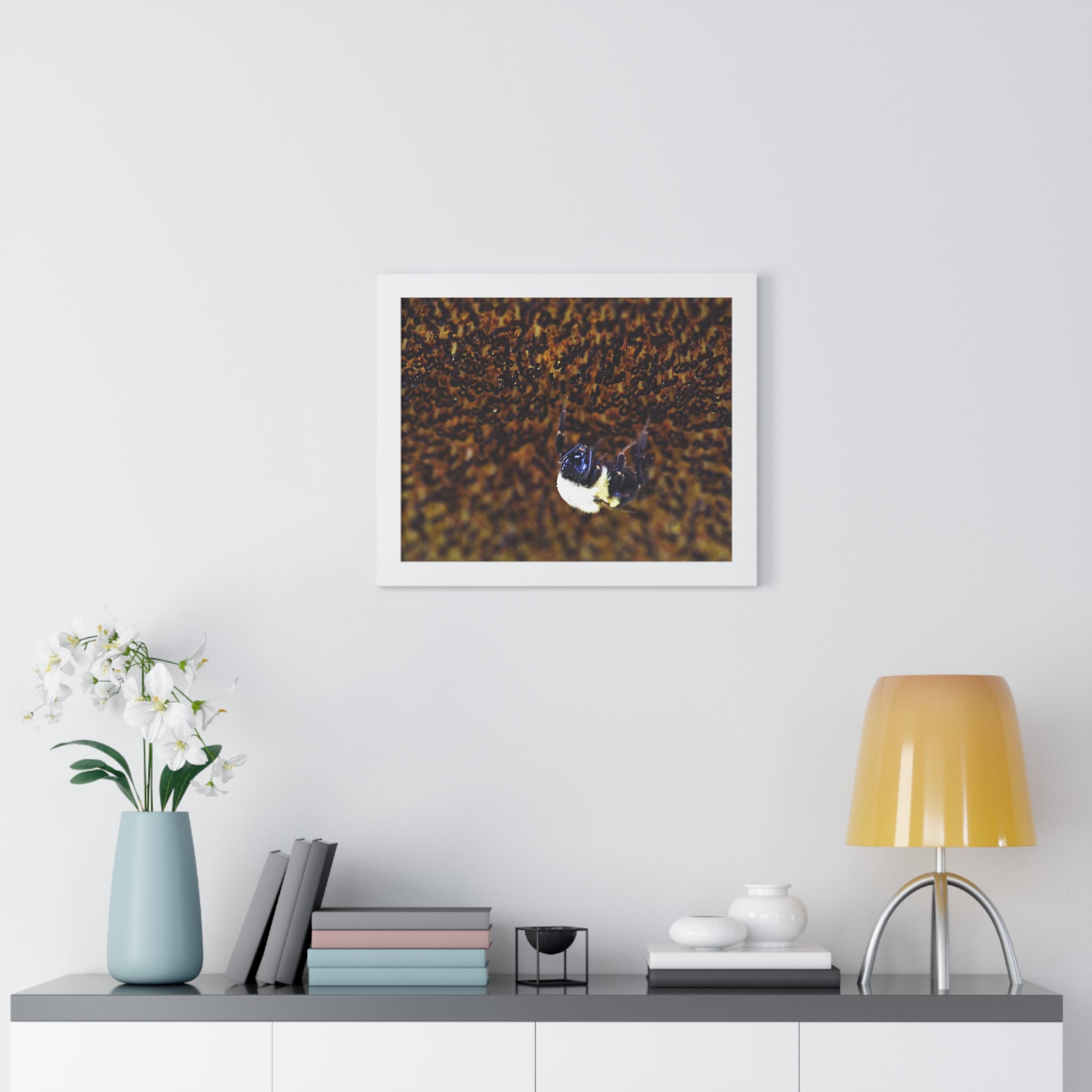 Bumblebee on Sunflower - Framed Horizontal Poster