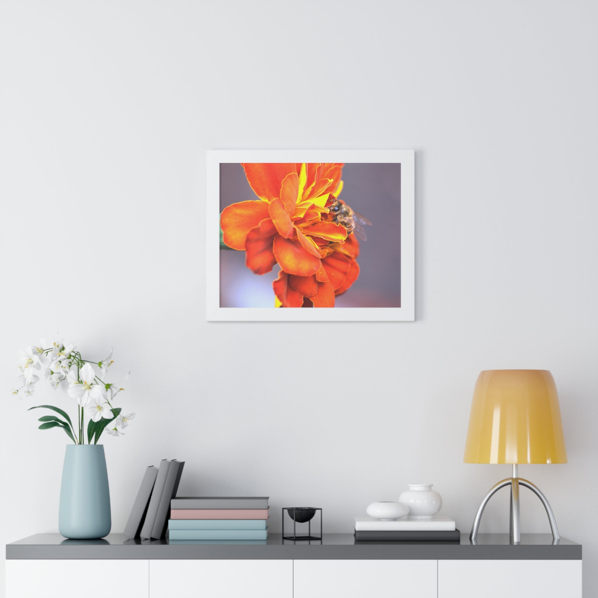 Honeybee on Marigold - Framed Horizontal Poster