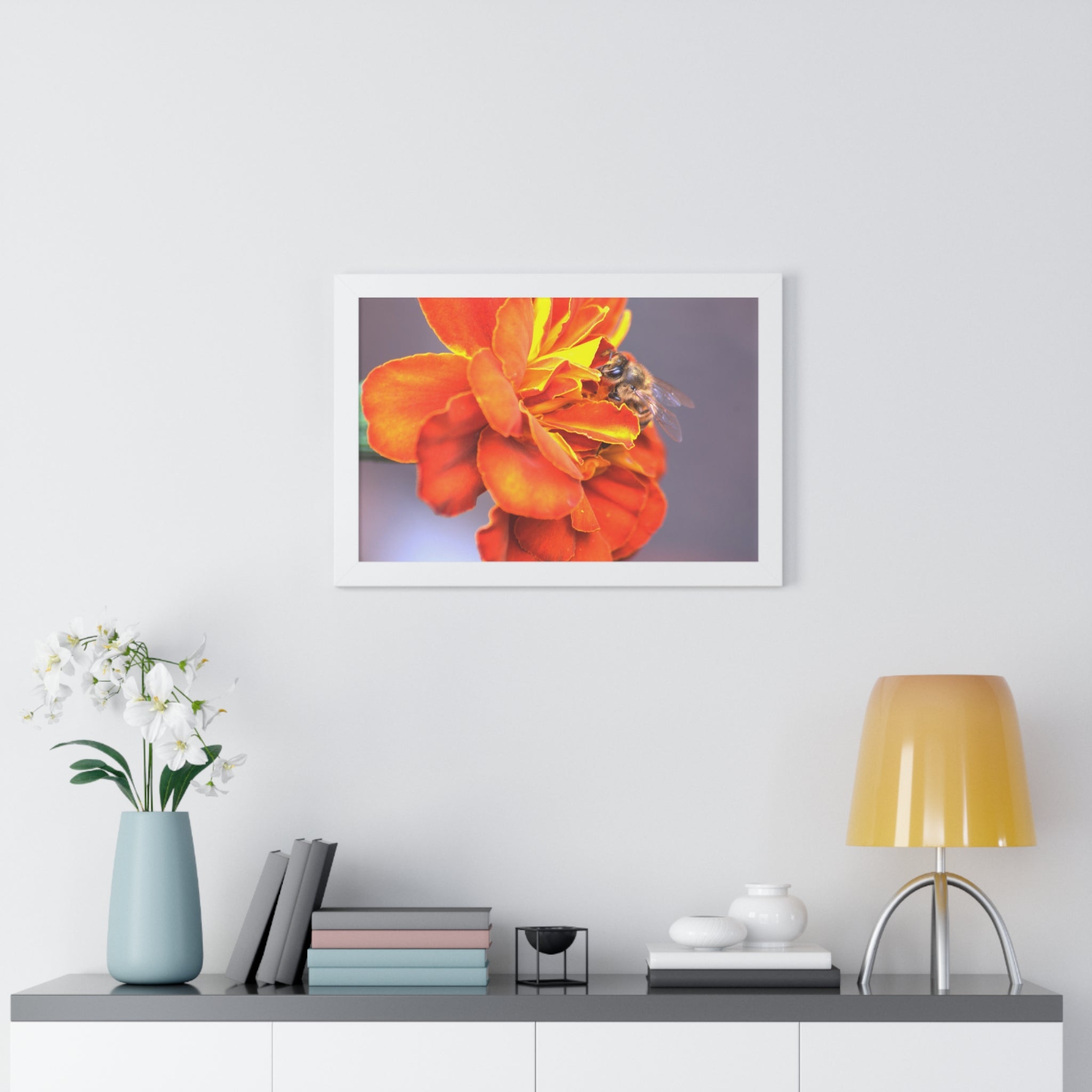 Honeybee on Marigold - Framed Horizontal Poster