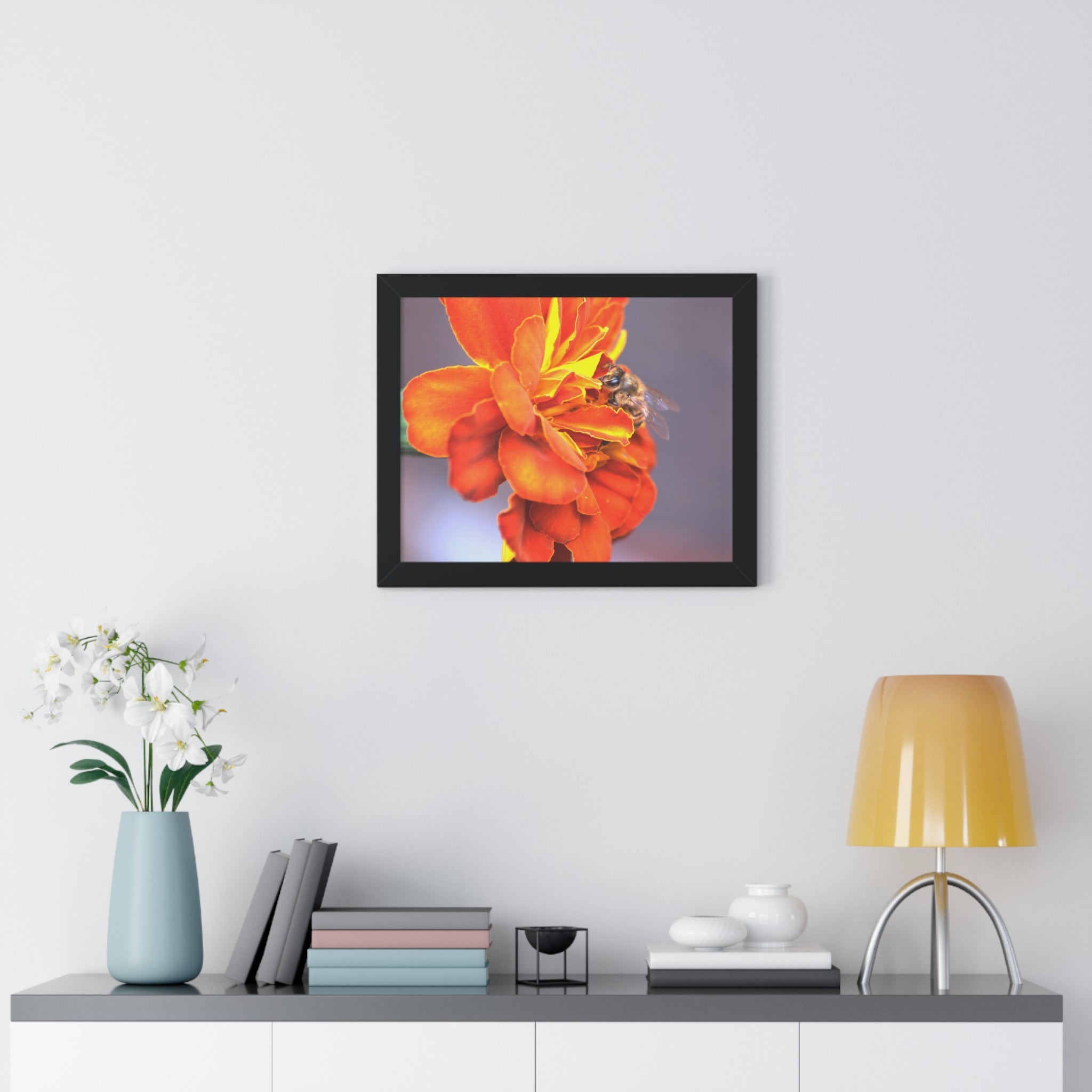 Honeybee on Marigold - Framed Horizontal Poster