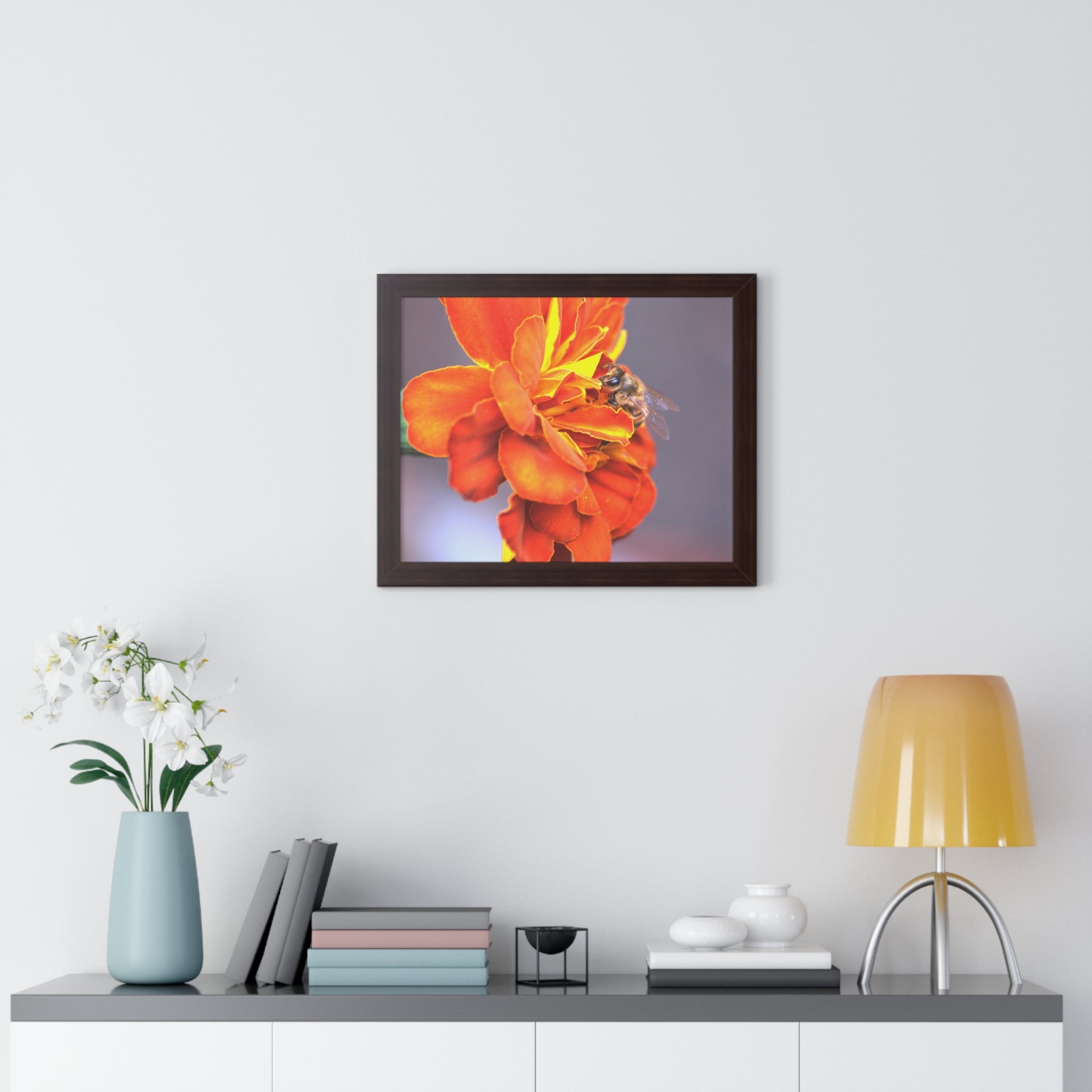 Honeybee on Marigold - Framed Horizontal Poster