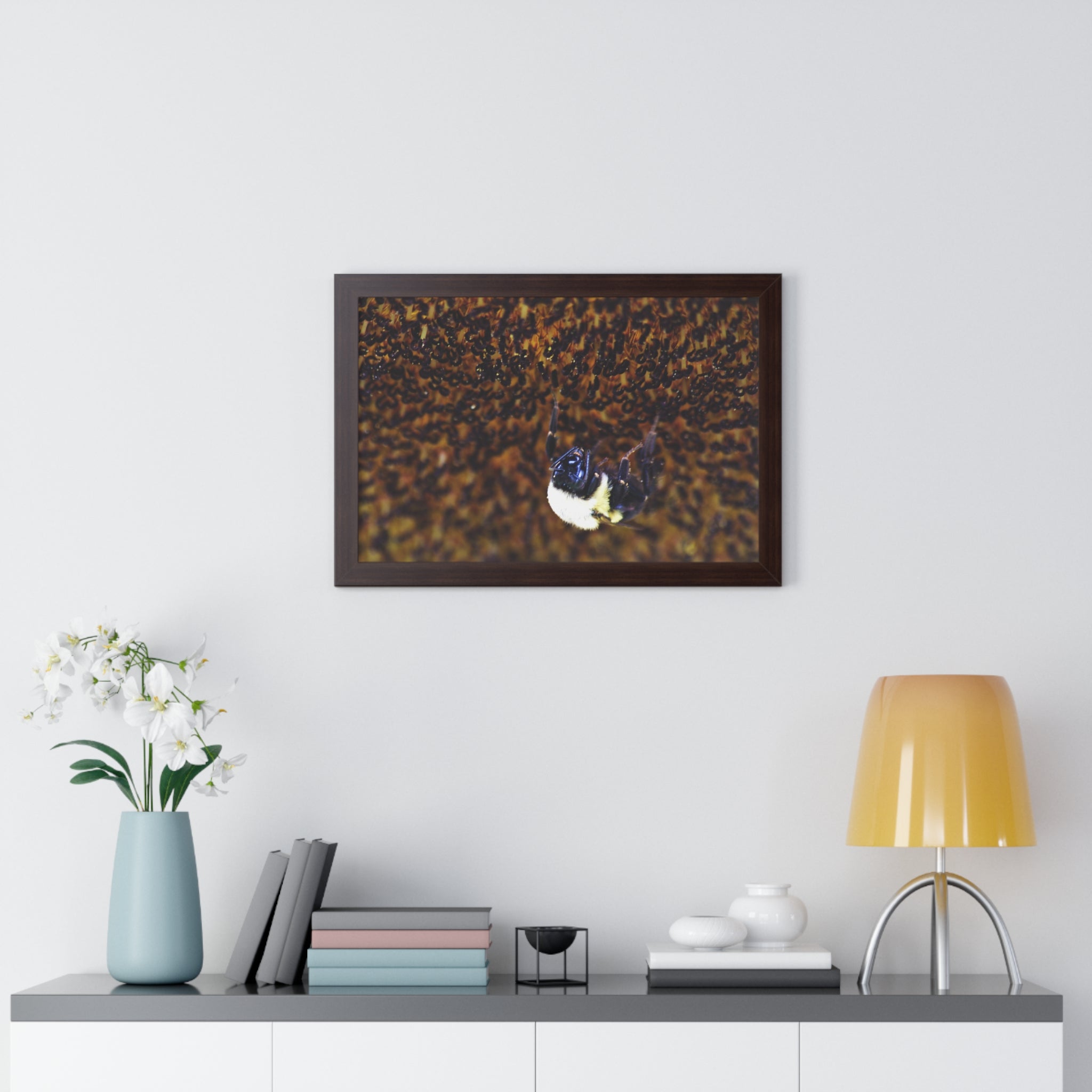 Bumblebee on Sunflower - Framed Horizontal Poster