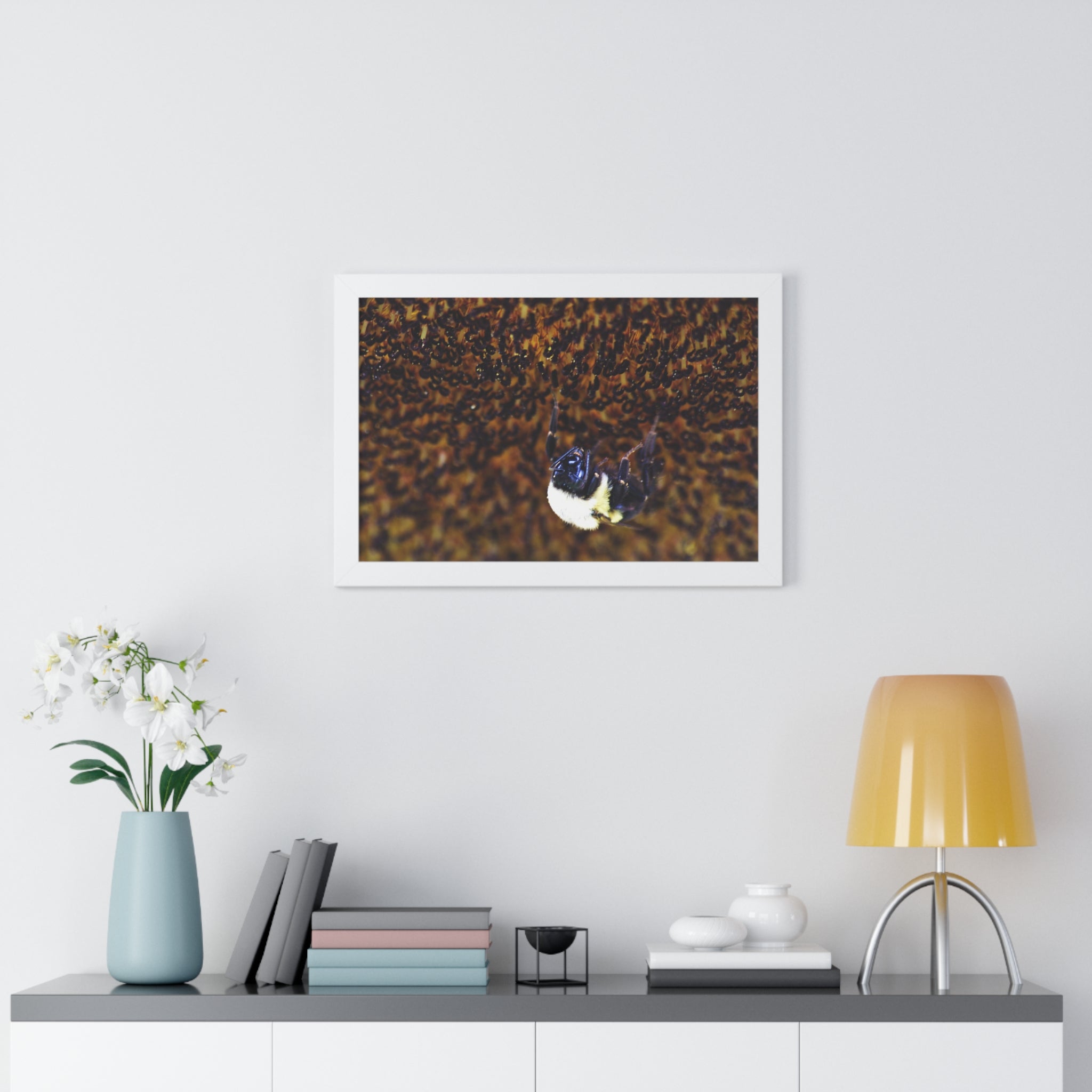 Bumblebee on Sunflower - Framed Horizontal Poster