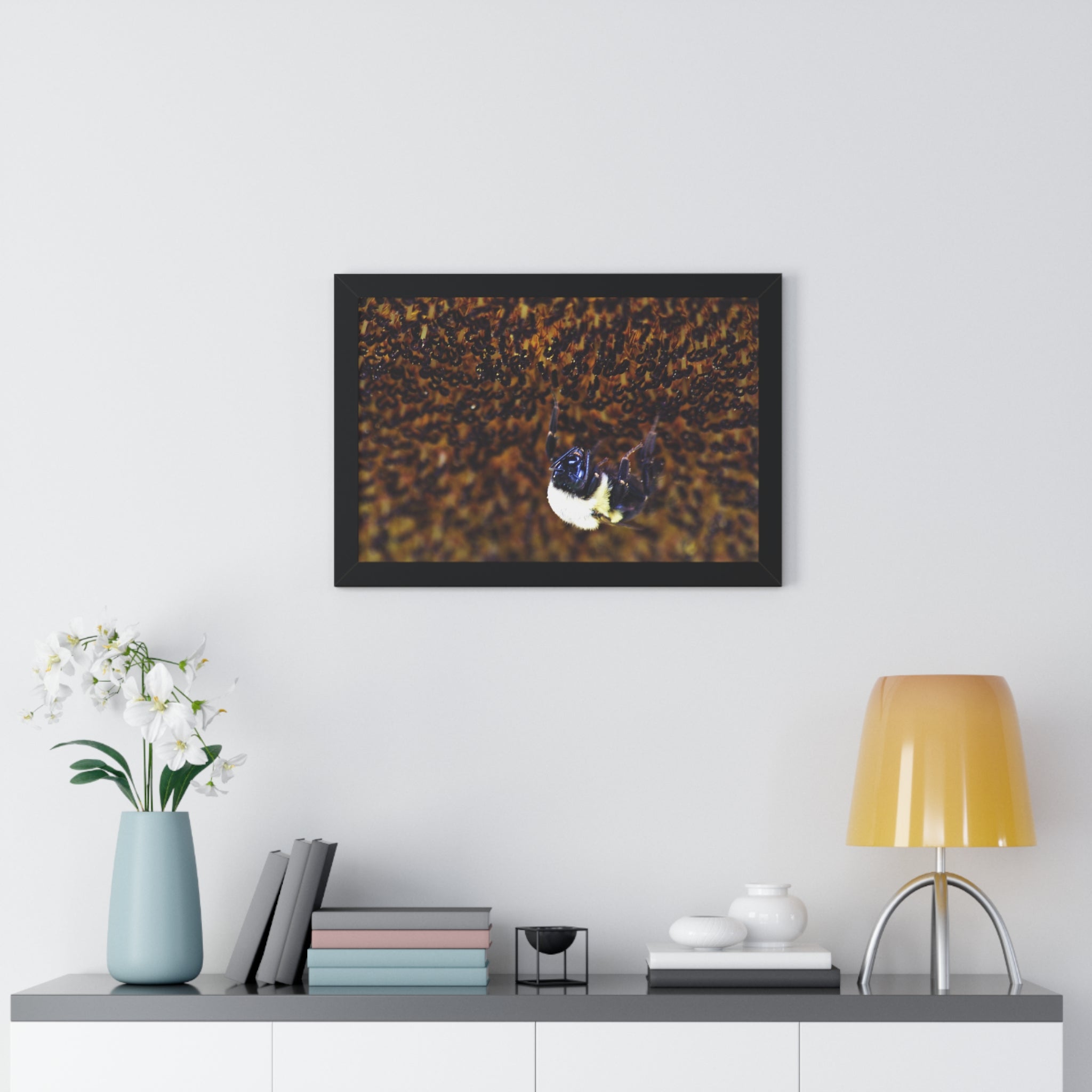 Bumblebee on Sunflower - Framed Horizontal Poster